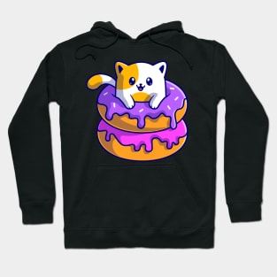 Cute Cat With Doughnut Cartoon Hoodie